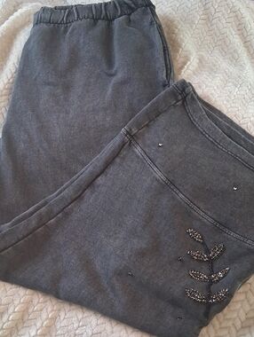 Johnny Was Charcoal Gray Embellished Pants